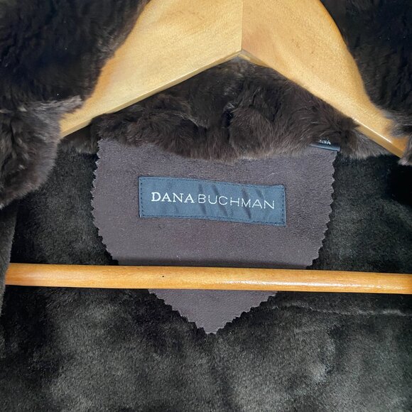 Dana Buchman Fur Lined Pea Coat Size Medium Chocolate Brown Faux Suede - Picture 7 of 12
